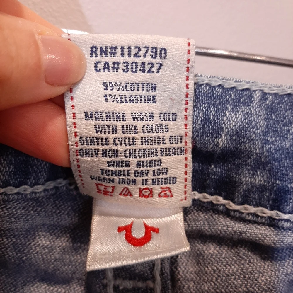 True Religion Johnny Slim Straight Jeans Distressed Mid Rise Blue Denim Size 29 - Picture 10 of 15
